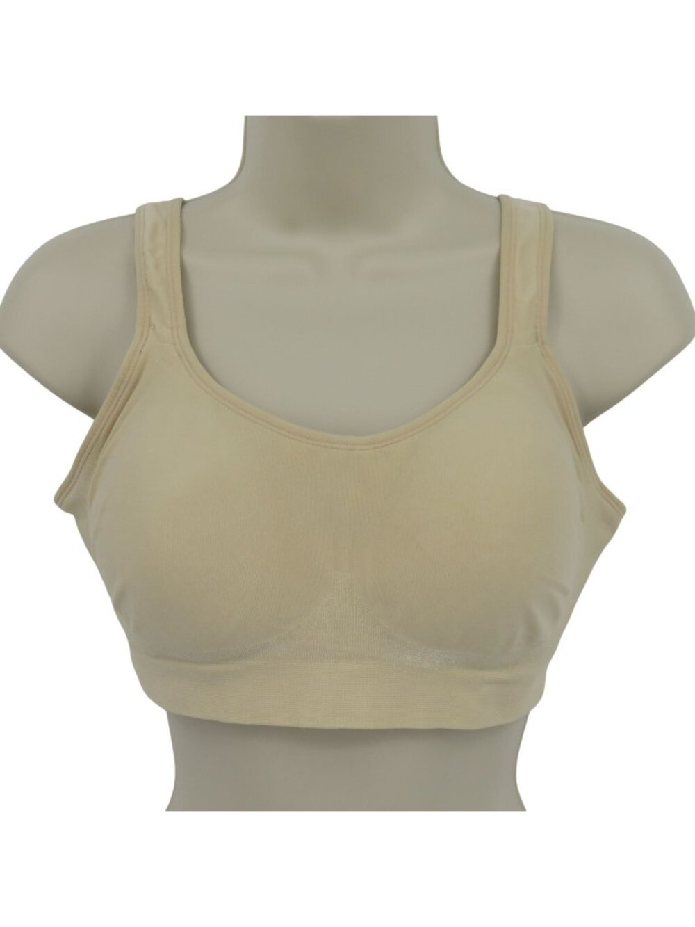 Womens Large Bra Bralette Solid Cream Beige Wireless Sewn In Padding Wide Strap